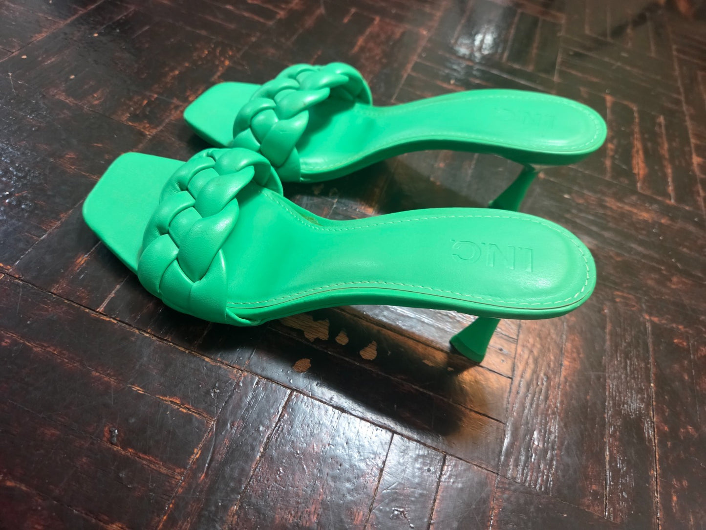 Mix No 6 Green Cushion Fabric Slip On Sandals for Women Kitten Heels White 6.5