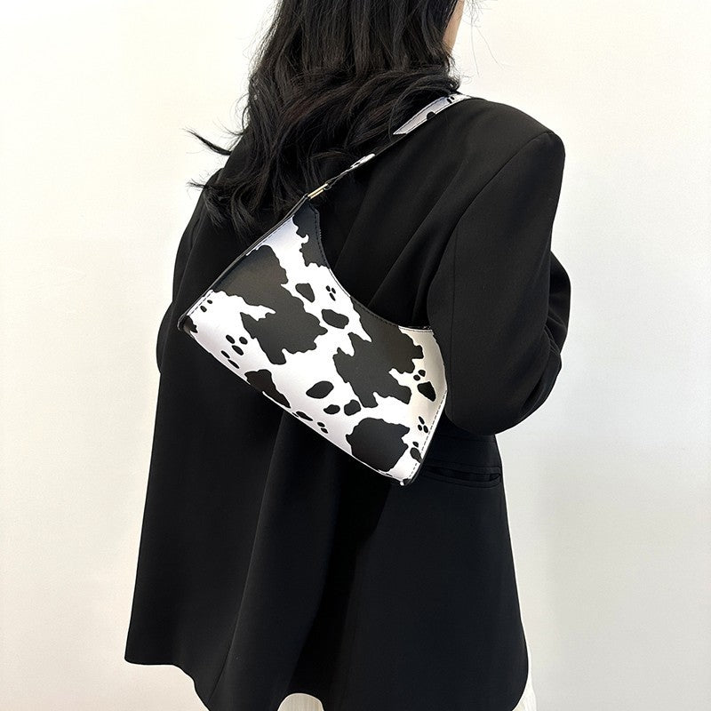 Small Leopard Print Baguette Handbag Women’s Faux Fur Animal Print Shoulder Bag