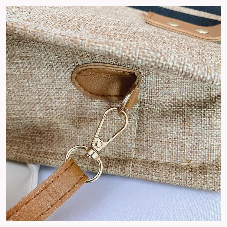 Canvas Stripe Bucket Handbag for Women Large Capacity Casual Tote Shoulder Cross