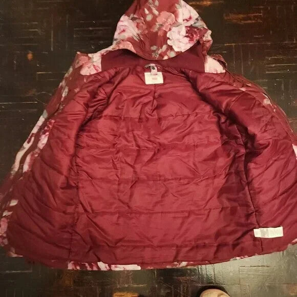 Winter Outwear Floral Print Hooded Puffer Jacket for Girls Coat for Cold Weather