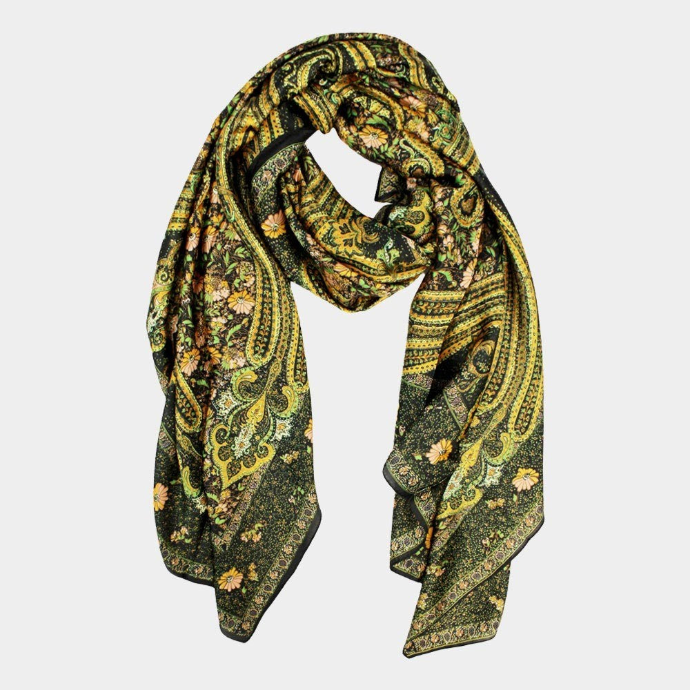 Abstract Print Oblong Silky Satin Scarf Shawl Wrap Lightweight Fashion Accessory