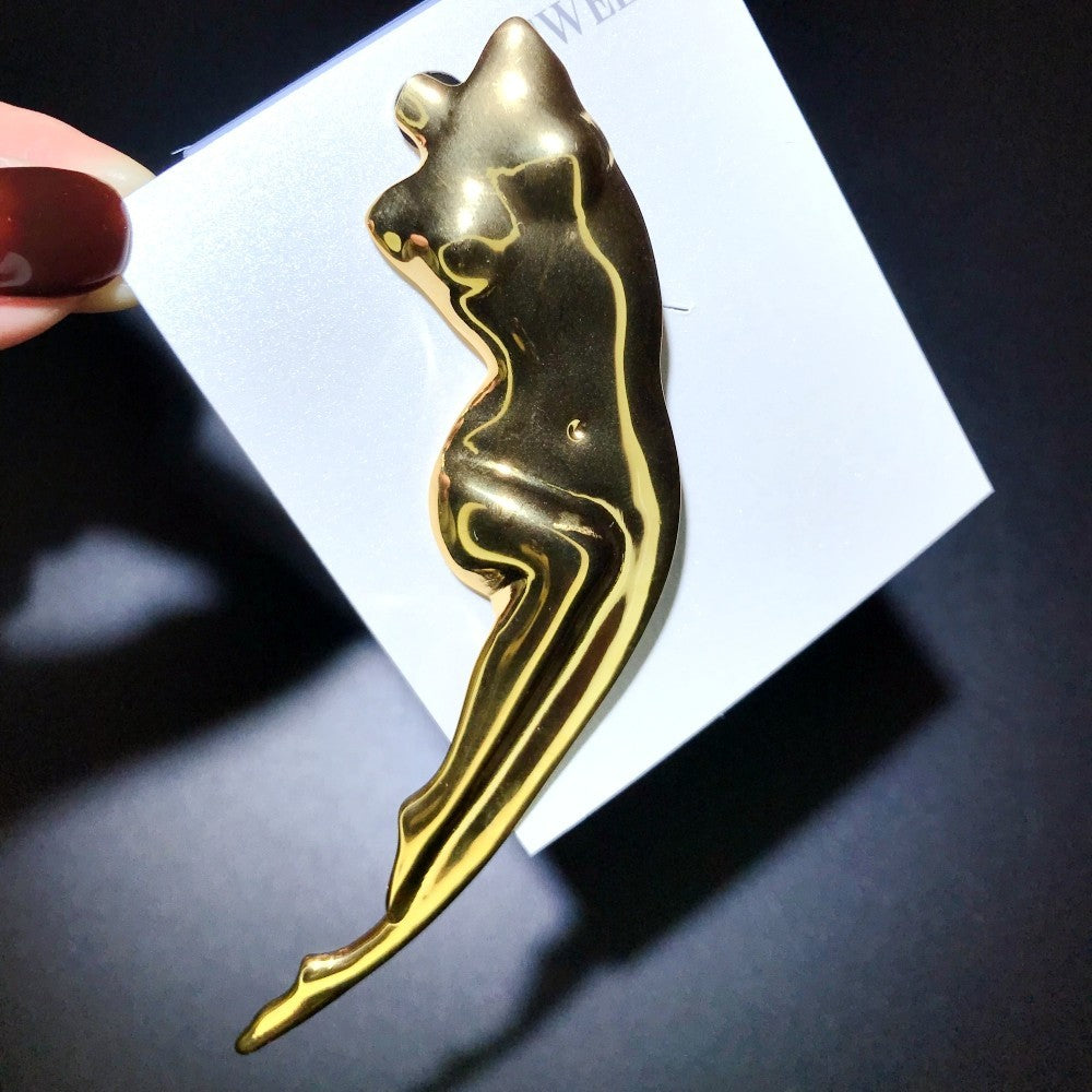 2PCS Abstract Body Brooch Pin Set Gold Silver Tone Women Figure Minimalist Art