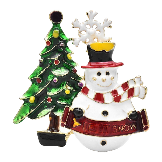 Snowman Christmas Tree Pin Holiday Brooch Winter Accessory Let It Snow