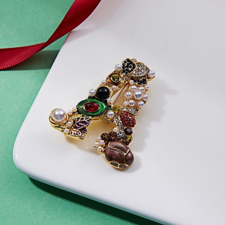 Letter A Brooch Pin Rhinestone Pearl Initial Alphabet Crystal Jewelry Gift