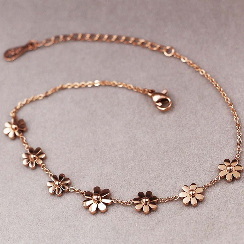Daisy Flower Charm Bracelet 18K Rose Gold Plated Dainty Chain Jewelry Gift