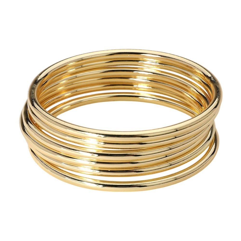 Women’s 6PCS Gold Tone  Metal Stackable Bangle Bracelet Set Fashion Jewelry