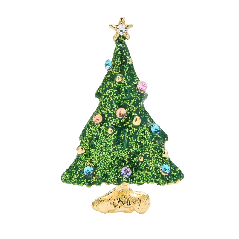 2Pcs Rhinestone Enamel Christmas Tree Brooch Pin 2-Pack Holiday Festive Jewelry