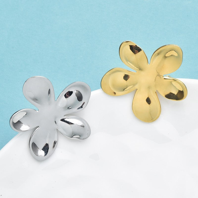 2pcs Large Metal Flower Brooch Pin Set Gold Silver Abstract Floral Jewelry