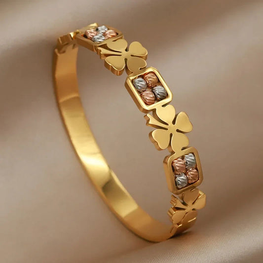 Elegant Stainless Steel Floral Bead Bracelet for Women Non Tarnish Gift Jewelry