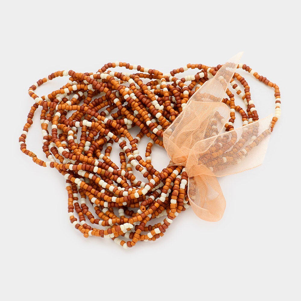 B25PCS Brown  Seed Beaded Stretch Bracelets Boho Stackable Jewelry for Women
