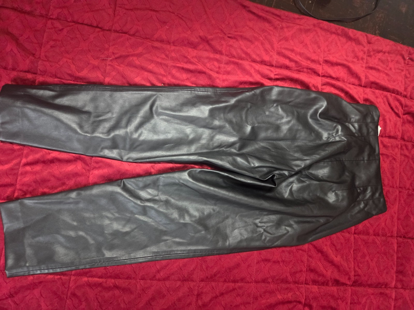 Women’s Faux Leather Pants Size Medium High Waist Straight Leg Black Trousers