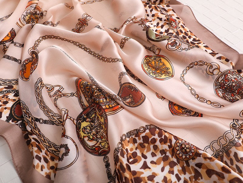 Elegant Pink Chain Leopard Print Scarf Shawl 71x35 Satin Feel Womens Gift