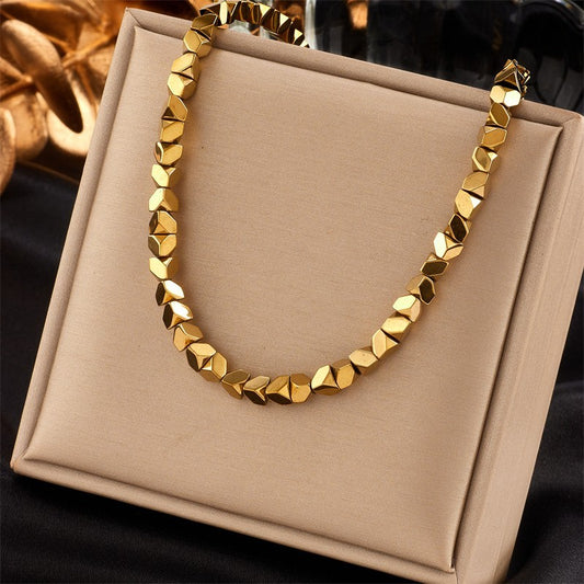 Gold Geometric Chain Necklace for Women – Chunky Stainless Steel Choker Jewelry