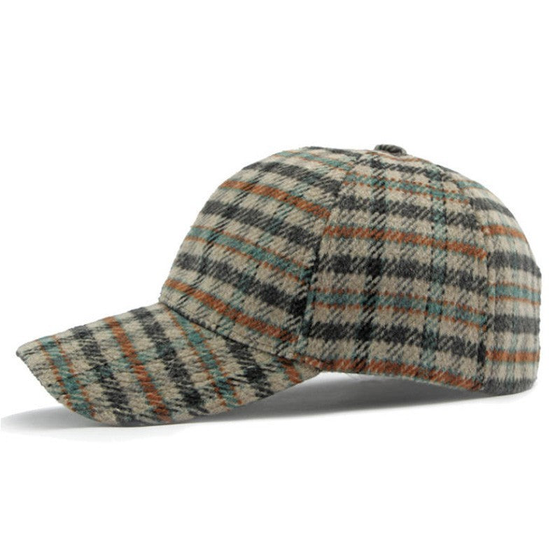 Mens Plaid Wool Blend Baseball Cap Orange Teal Adjustable Winter Hat