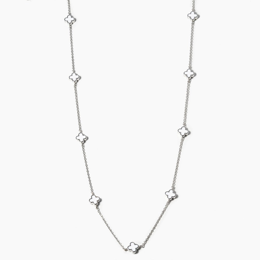 2PC Gold Tone Layered Enamel Clover Necklace Set  for Women Pink & White Sets