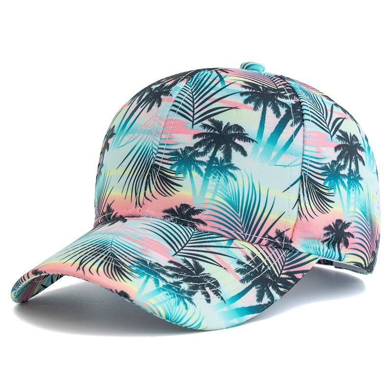 Tropical Palm Tree Print Baseball Cap Summer Beach Sunset Adjustable Hat