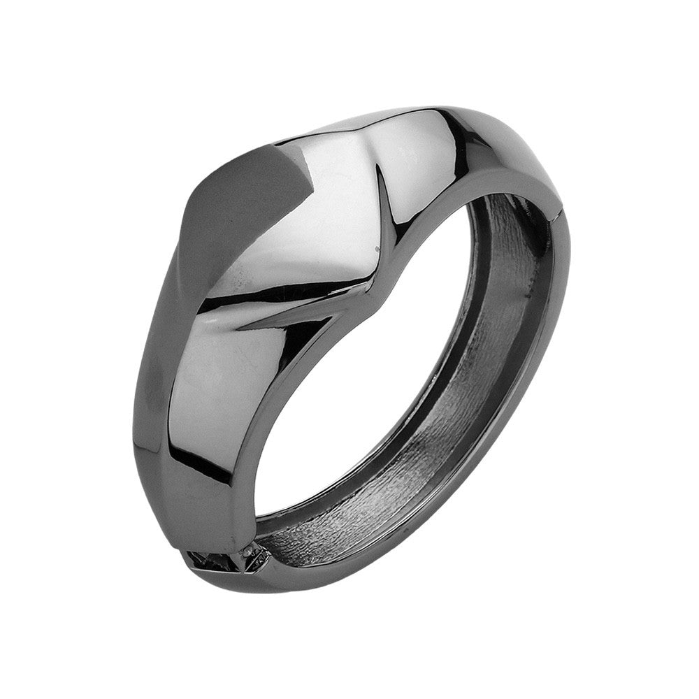 Gunmetal Sculptural Geometric Hinged Bangle - Bold Modern Statement Cuff