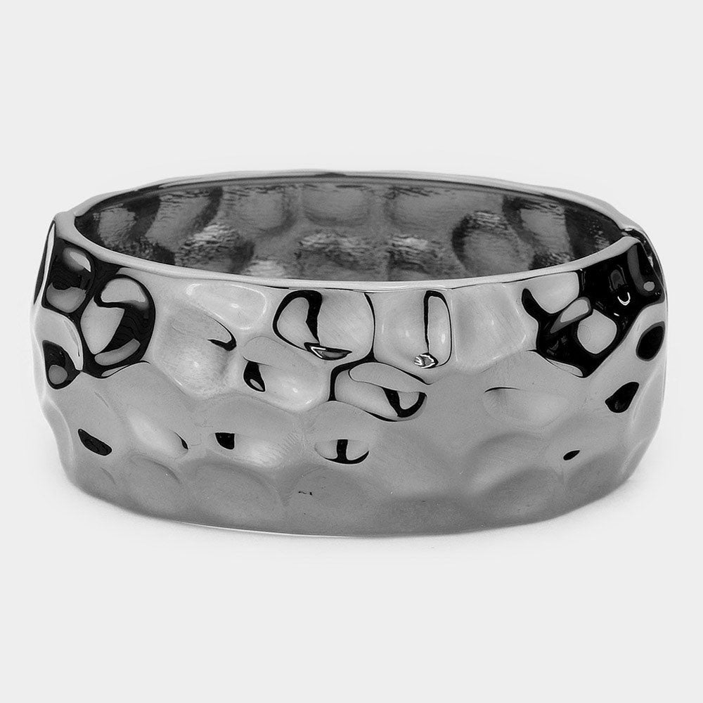 2-in-1 DEAL! Wide Hammered Cuff Bangle Bracelet Set Rose Gold & Silver