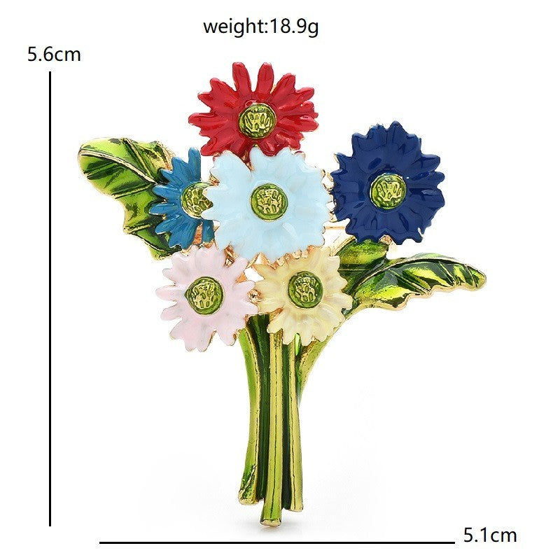 Enamel Flower Bouquet Brooch Pin Colorful Daisy Floral Wedding Banquet Jewelry