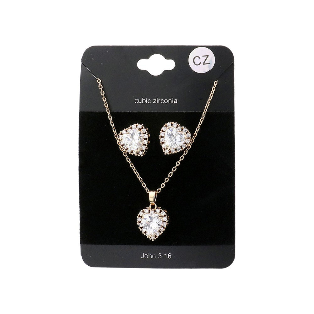 CZ Heart Pendant Necklace 16-inch Gold Plated Chain Women’s Jewelry Gift