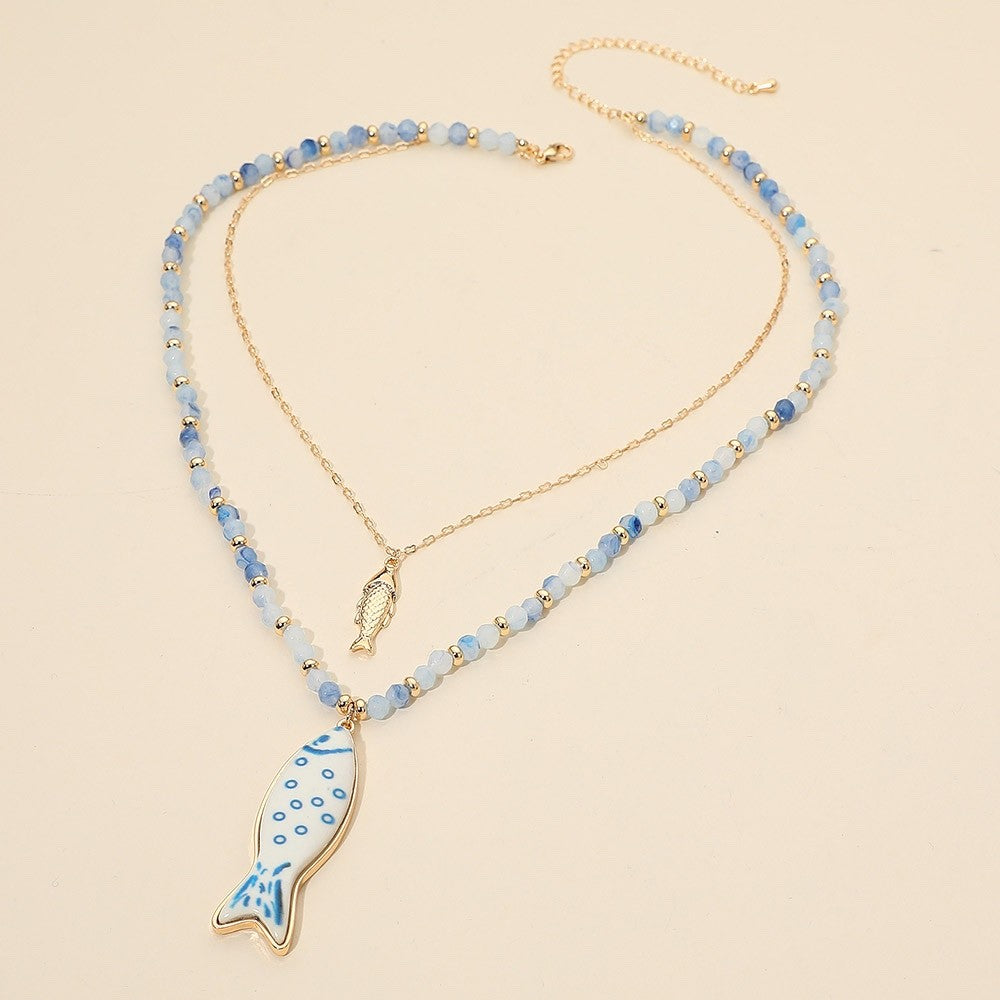 Gold Multi Layered Turquoise Bead Coin Pendant Necklace - Boho Statement Jewelry