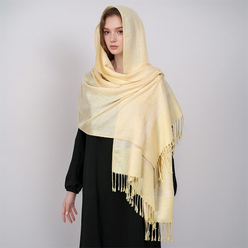 Yellow Cashmere Feel Paisley Shawl Scarf Wrap Large Soft Pashmina With Tassels