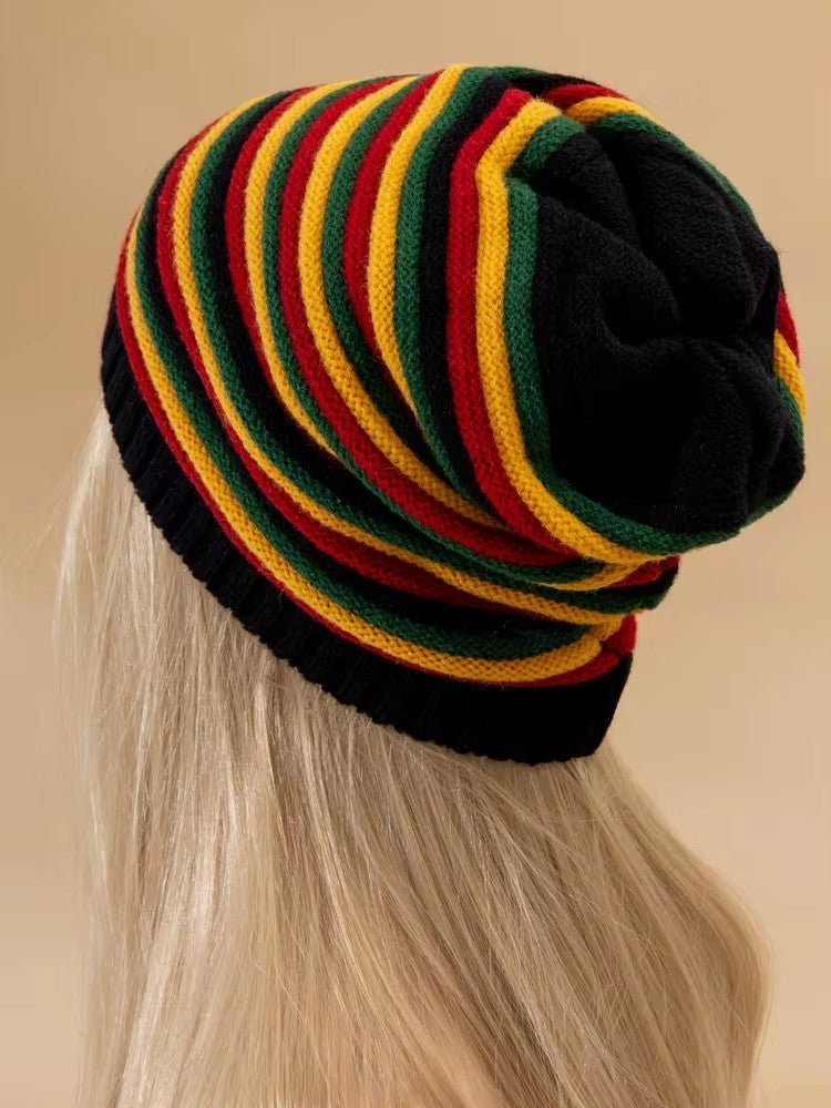 Rasta Stripe Slouchy Beanie Winter Tam Hat Reggae Hippie Knit Cap