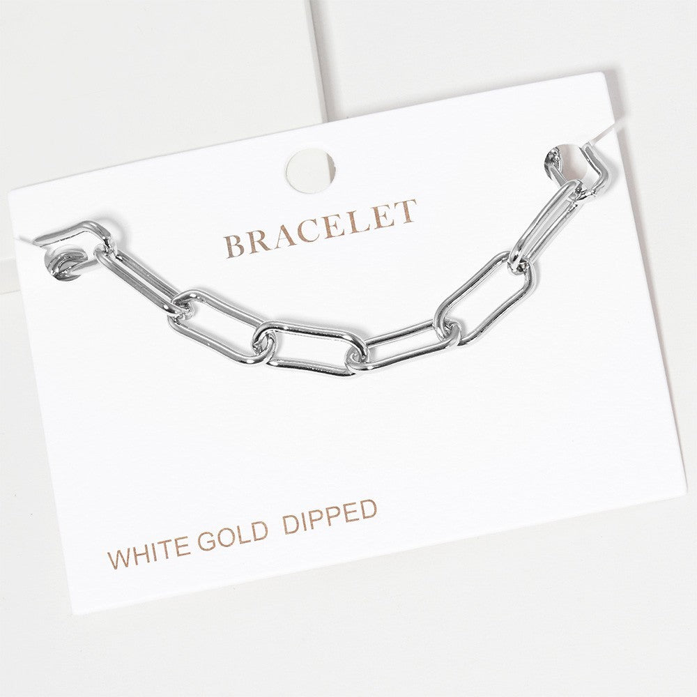 Gold & Silver Paperclip Chain Link Bracelets  Set Adjustable Fashion Jewelry