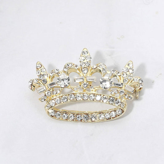 2pcs Rhinestone Crown Brooch Pin Set Gold and Silver Tone Fleur De Lis Royal