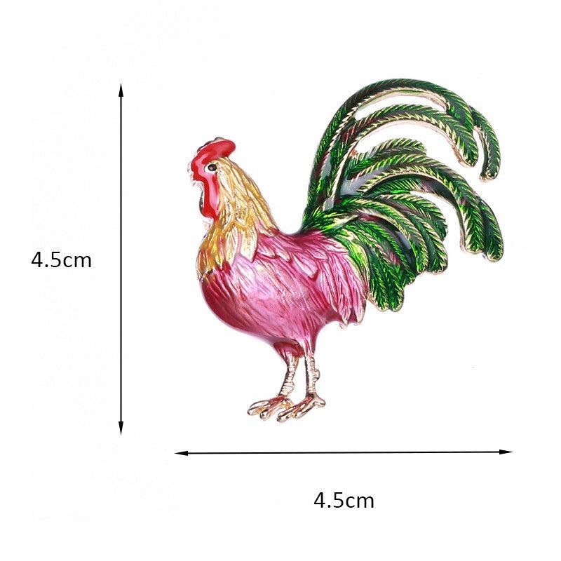 Enamel Rooster Brooch Pin Pink Green Gold Animal Bird Farmhouse Chic Jewelry