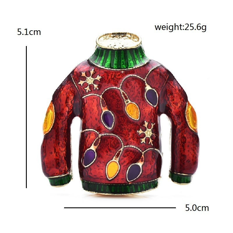 Ugly Christmas Sweater Brooch Festive Enameled Holiday Lights Pin 2in Gift