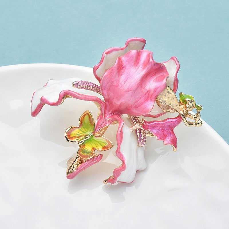 Enamel Iris Flower Fairy Butterfly Brooch Pin Whimsical Nature Garden Jewelry