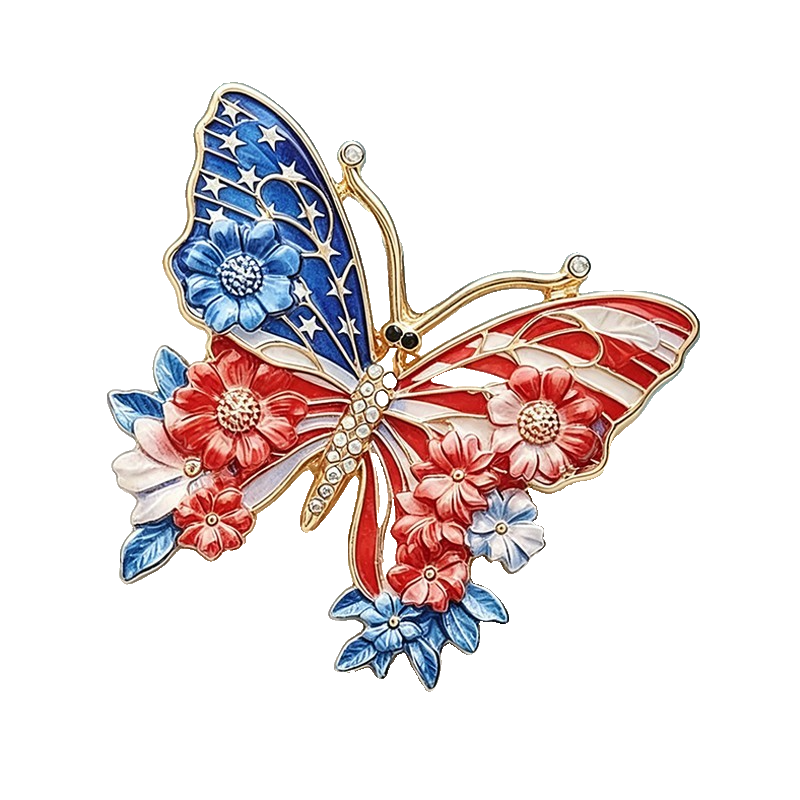 2 Pieces USA Flag Butterfly Brooch Patriotic Floral Enamel Pin Accessory