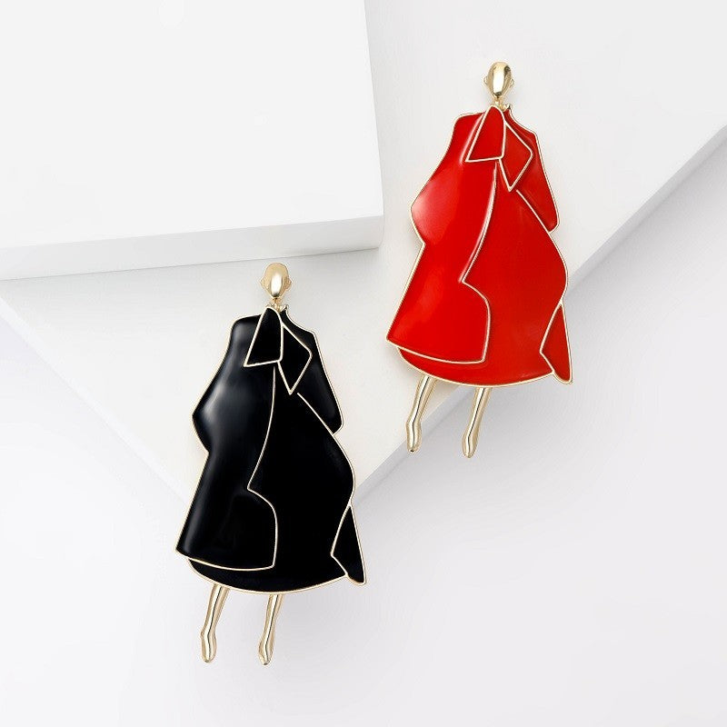 2PC Abstract Fashion Lady Enamel Brooch Set Red & Black Gold Tone Pin New