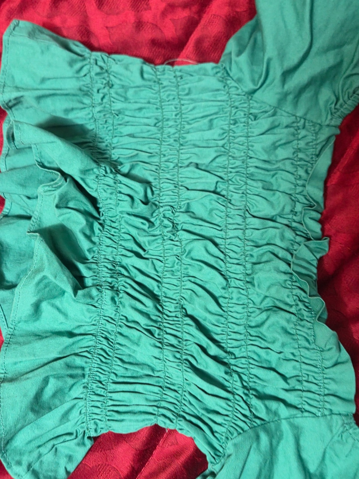 Smocked Green Crop Top for Women Medium Size  Ruffle Sleeve Summer Casual Shirt