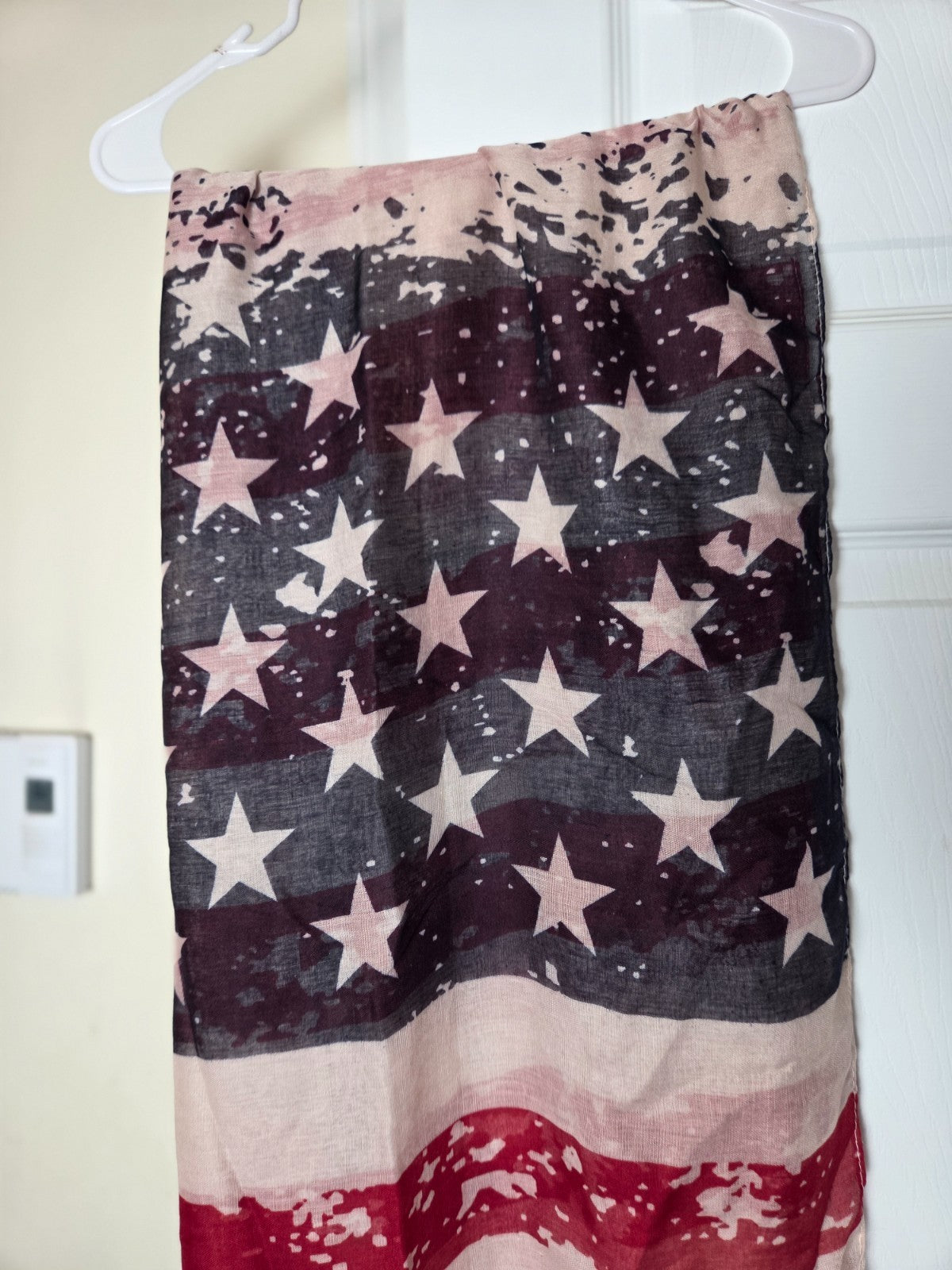 USA Flag Printed Sheer Wrap Scarf for Women Lightweight Patriotic Shawl