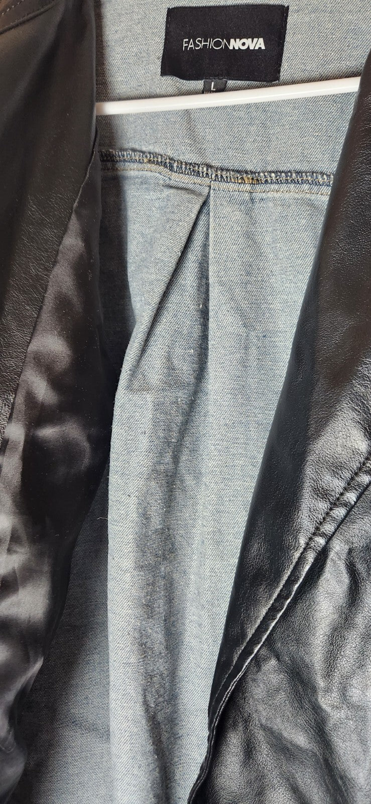 Brand New Faux Leather Denim Back Oversized Jacket Fashion Nova Outerwear 