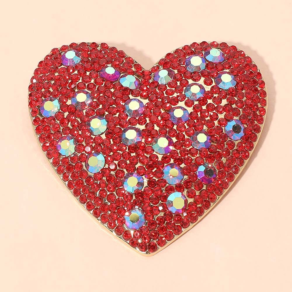 Red Rhinestone Crystal Heart Statement Brooch Sparkling Valentine's Day