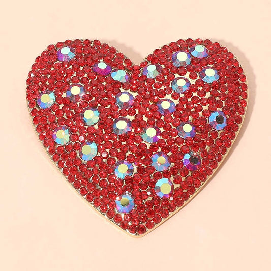Red Rhinestone Crystal Heart Statement Brooch Sparkling Valentine's Day