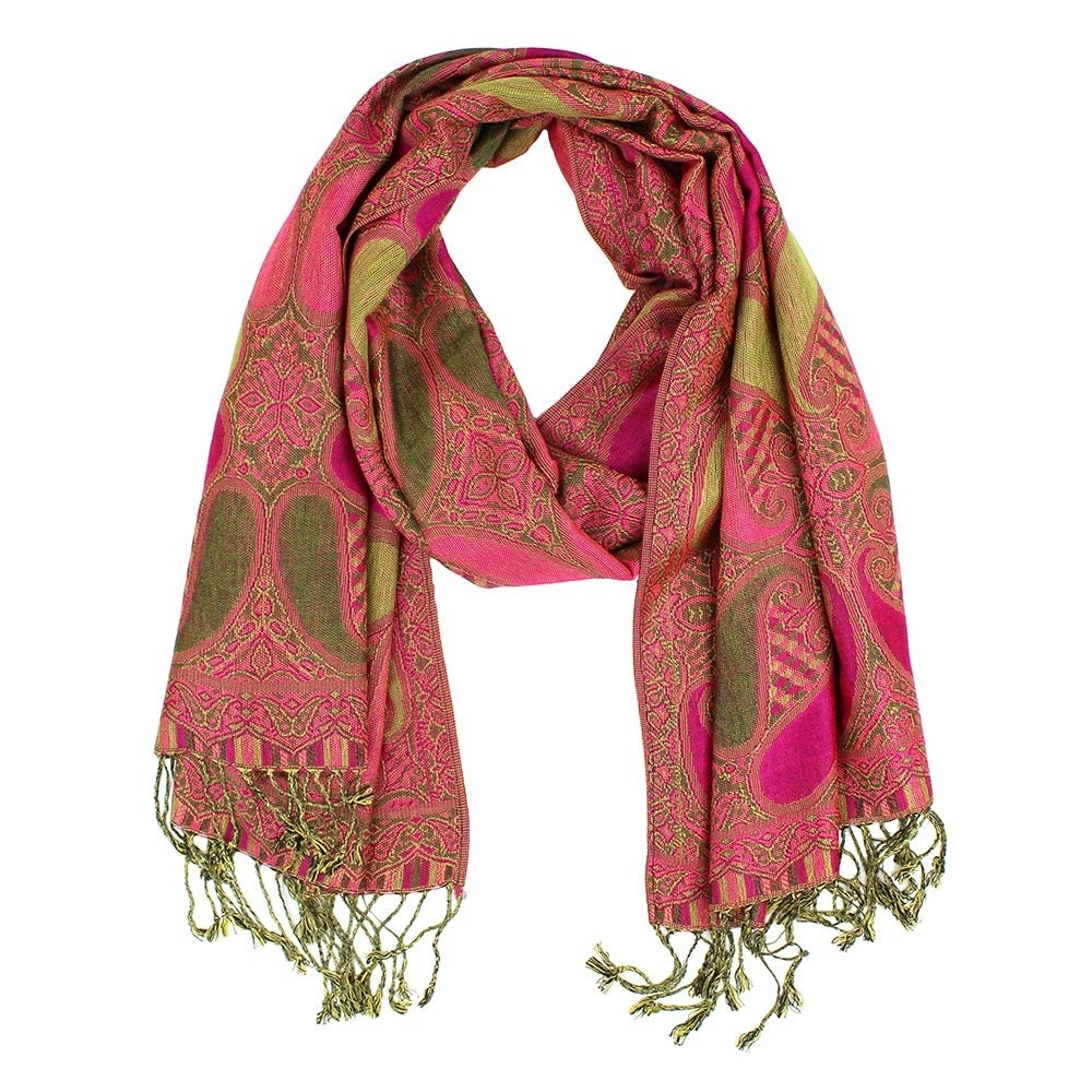 2pc Multi-Color Paisley Pashmina Scarf Set Boho Tassel Shawl Wrap Scarves