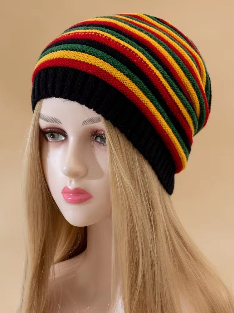Rasta Stripe Slouchy Beanie Winter Tam Hat Reggae Hippie Knit Cap
