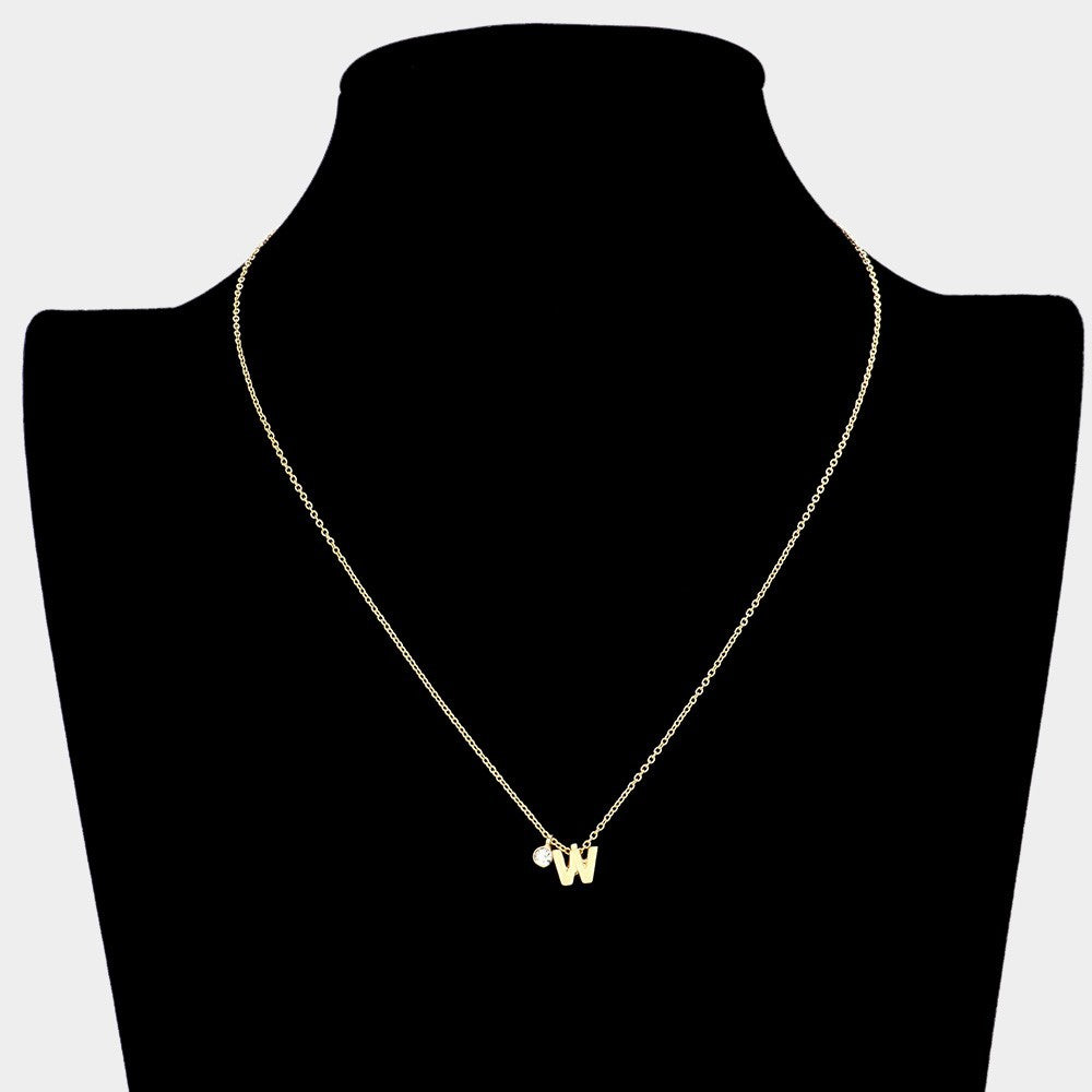 Initial 'W' Gold Tone Pendant Necklace Crystal Accent Charm Best Friend Gift