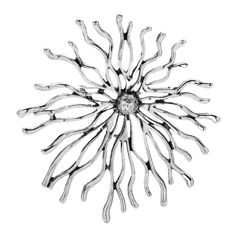 2PCS Large Starburst Coral Brooch Pin Set Antique Gold Silver Tone