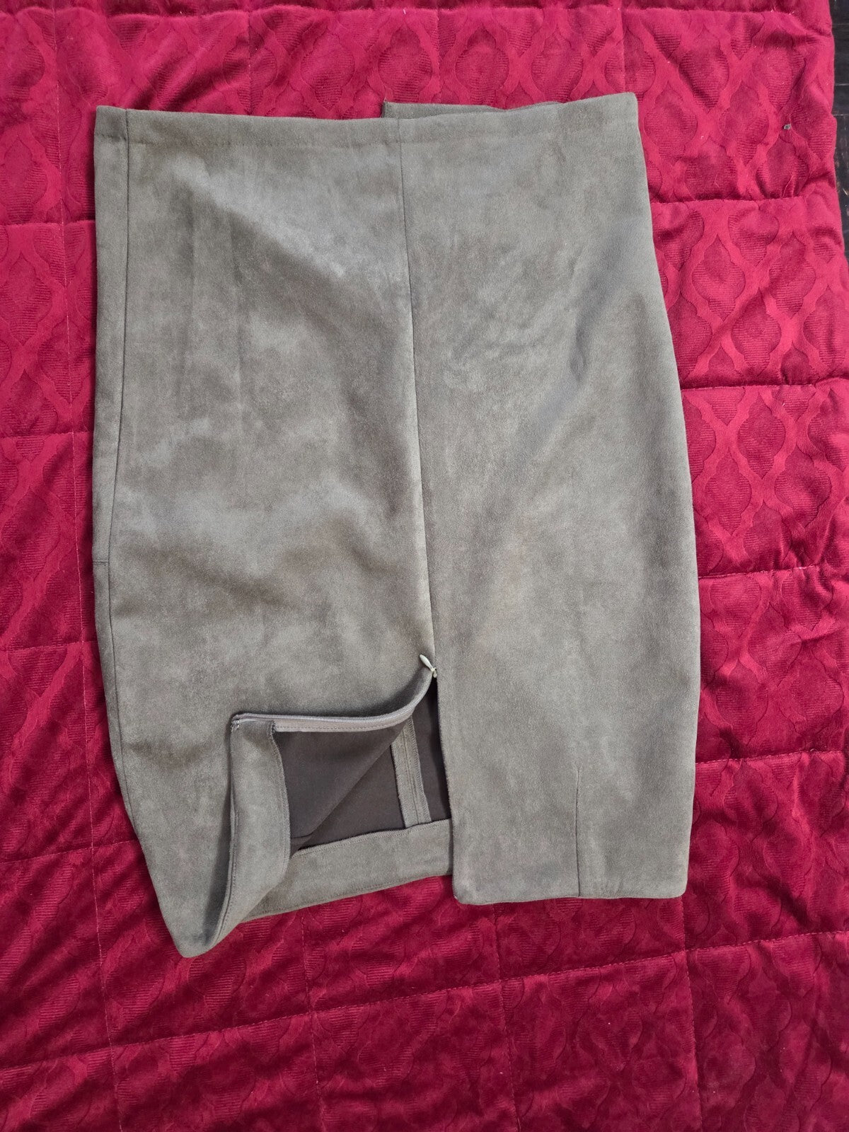 Total Allure Olive Green Suede Pencil Skirt for Women Size Medium