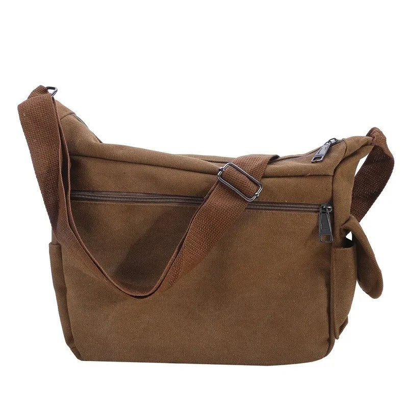 Vintage Canvas Crossbody Bag Unisex Messenger Shoulder Bag Multi-Pocket Travel