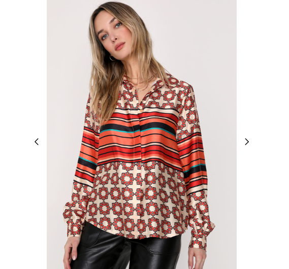 Getting in the Groove Ivory Striped Geo Print Button Up Top Small  for Women 