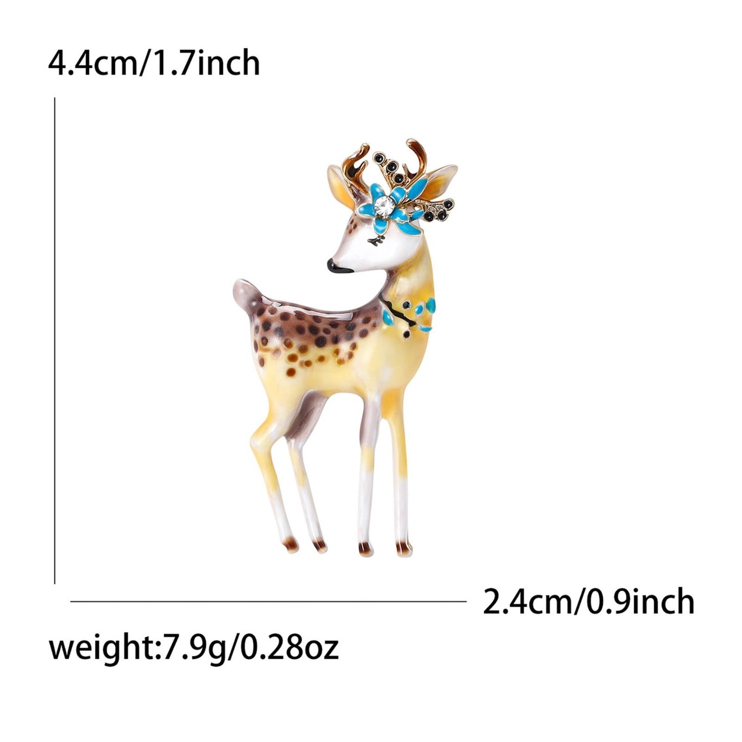 Enamel Reindeer Brooch Pin Deer Antler Flower Crystal Rhinestone Christmas Gift
