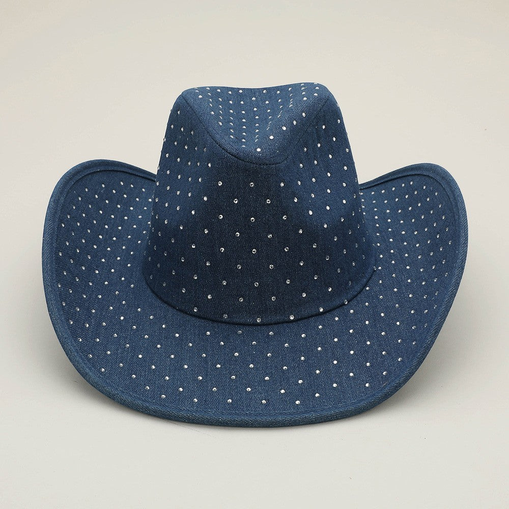 Blue Studded Cowboy Hat Western Festival Glam Denim Look