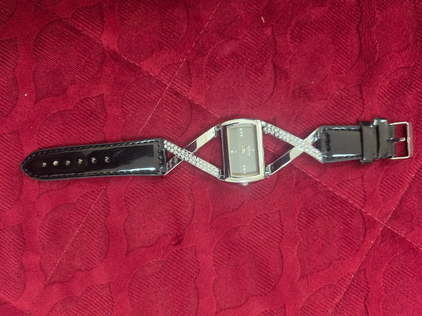 GoGoey Women's Rectangular Dress Watch Crystal X Band Black Faux Leather Strap