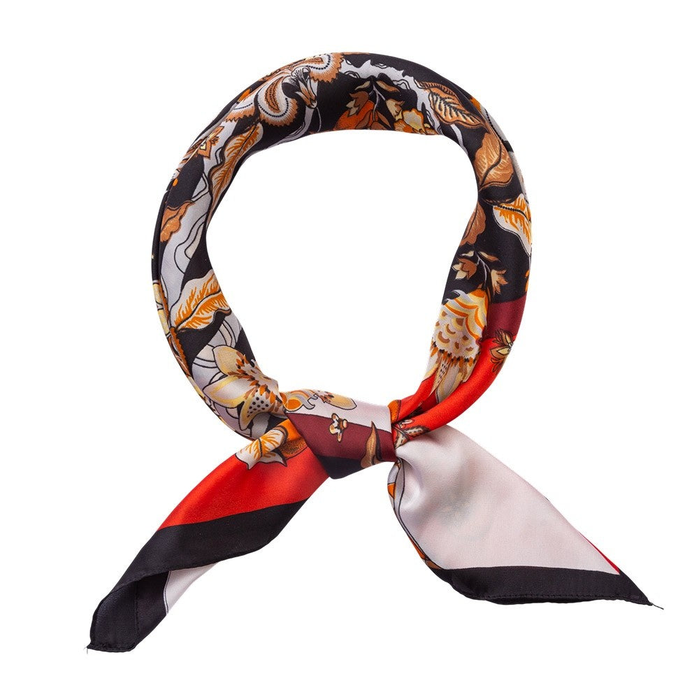 Elegant Floral Tree Silk Satin Square Hair Scarf Handbag Neck Wrap 70cm Orange